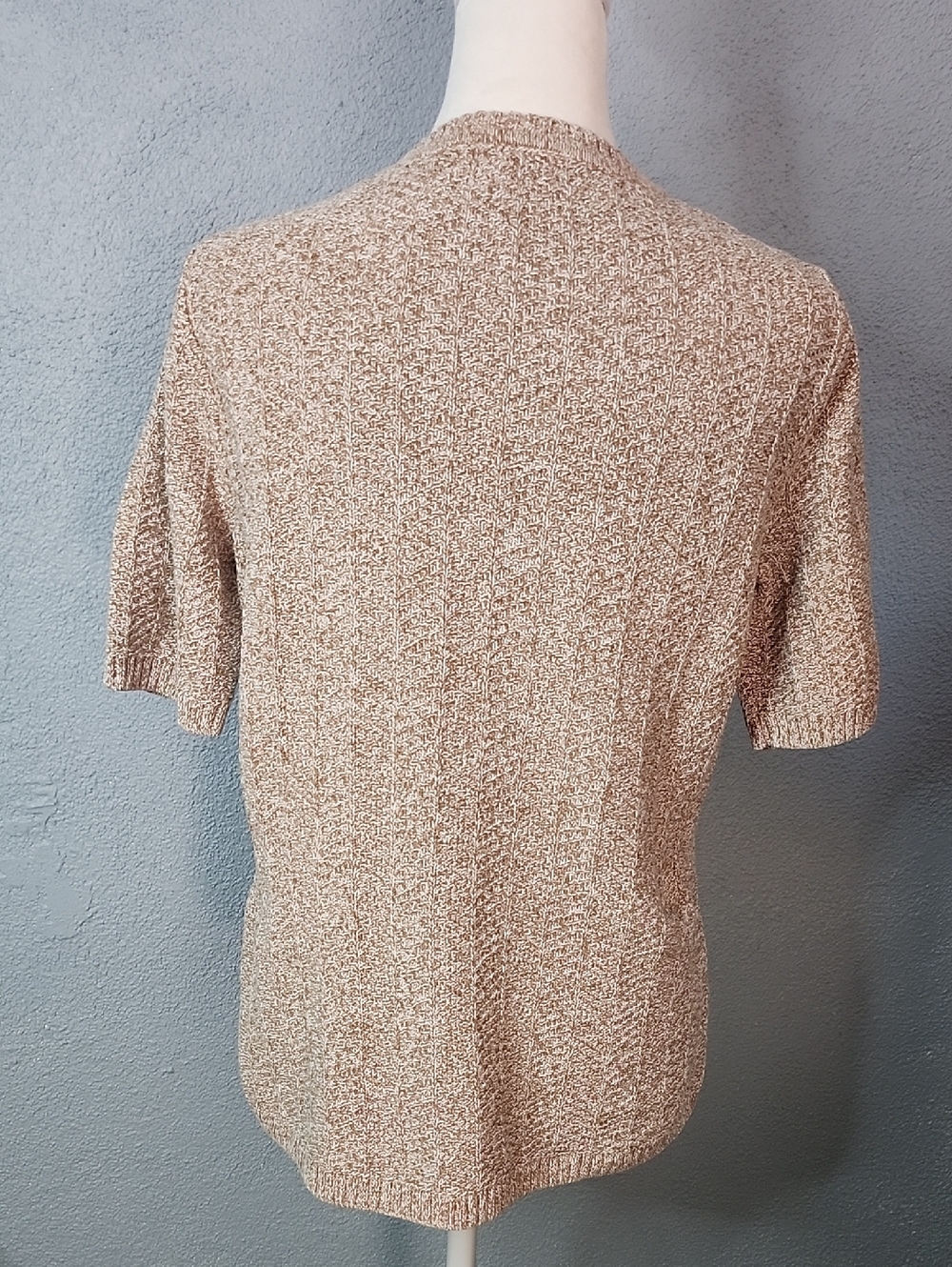 Classic V-Neck Short-Sleeve Knit Top - Beige - Picture 3 of 4